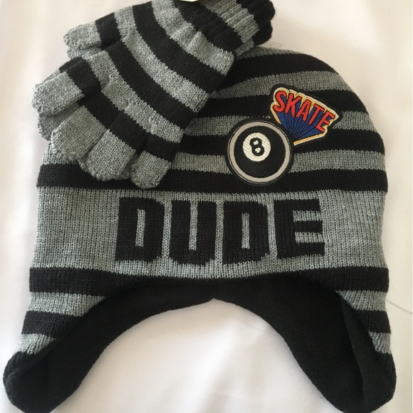 2 Beanie & Glove Sets, Fleece Lined, Awesome, Dude, Red Black - Picture 5 of 6